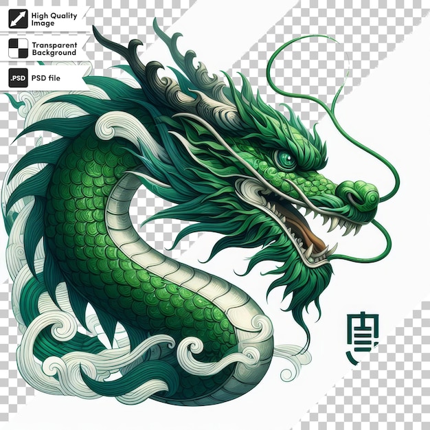 PSD a green dragon with a white background and a black and white background