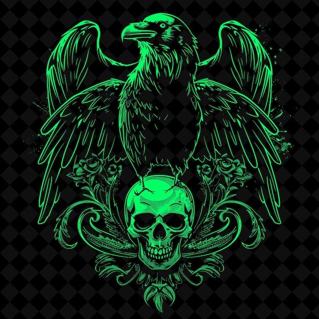 a green eagle with a green background with a skull and a green skull