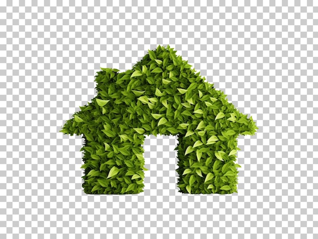 Green eco house icon made of leaves isolated on transparent background png psd