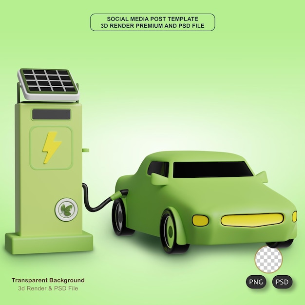 PSD green electric car 3d realistic render