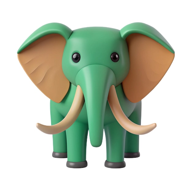 a green elephant with tusks on its face is standing in front of a white background