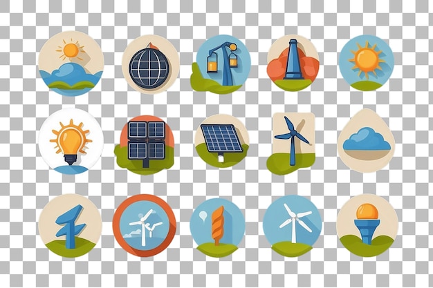 PSD green energy icons set solar energy modern collection icons