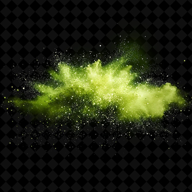 a green explosion of green and yellow powder is shown on a black background