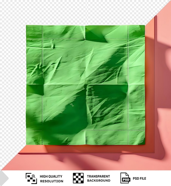 PSD green fabric folds against a peach background isolated texture of crinkles