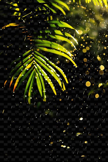 PSD a green fern is covered in raindrops on a black background