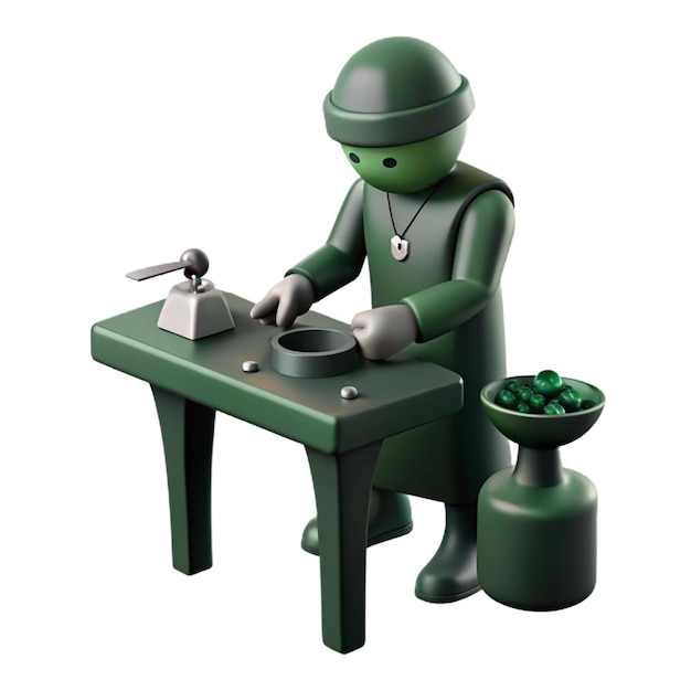 a green figure with a silver cap and a green hat is cooking on a stove