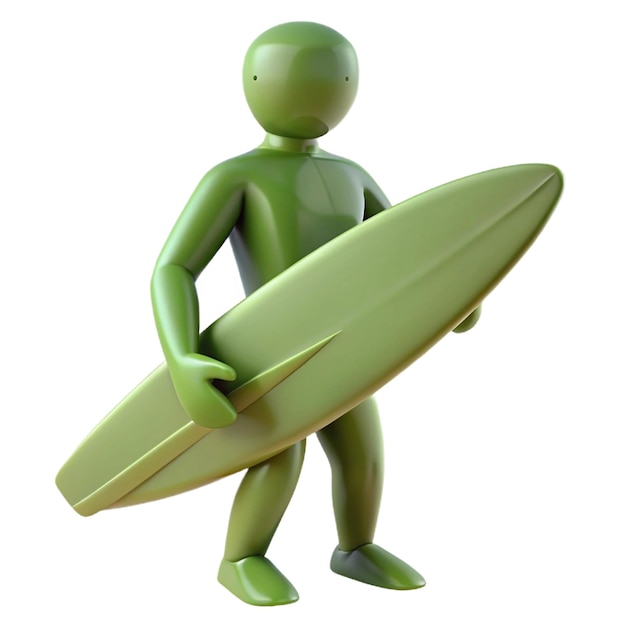 PSD a green figure with a surfboard on its back