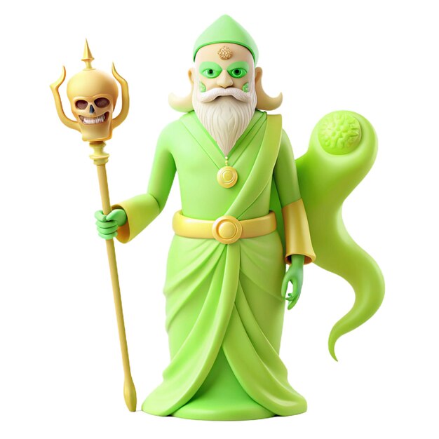 a green figurine of a wizard with a green cape