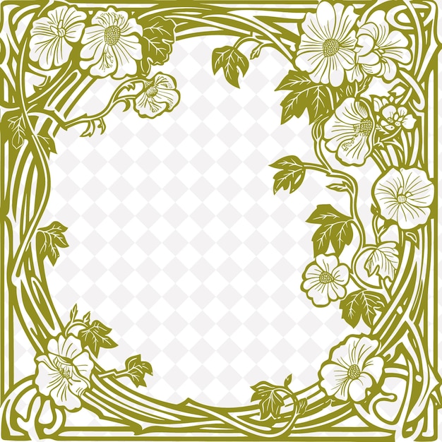 PSD a green floral frame with flowers and a white background