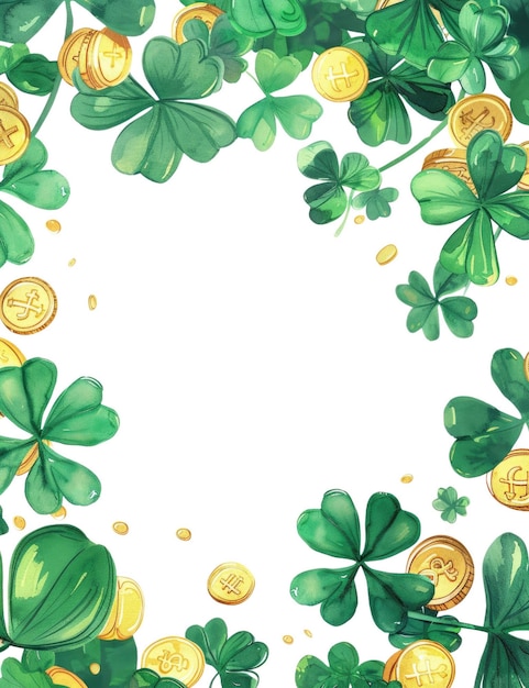 Green frame decorated with green clover and gold coin St Patricks Day AIG56