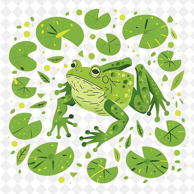 a green frog with leaves and a green leaf on it