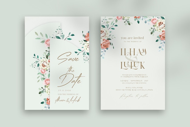 PSD green geometric wedding invitation template