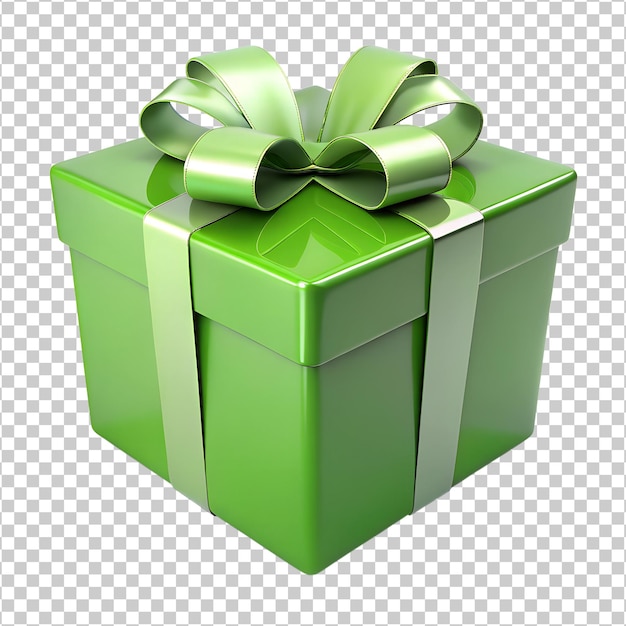 PSD green gift box with light green ribbon perfect for ecofriendly and naturethemed events transparent png file