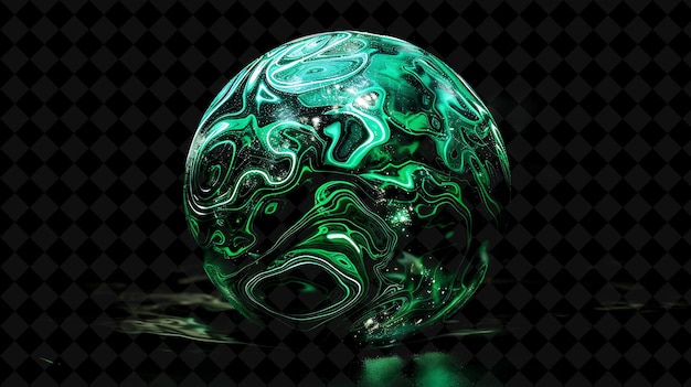 PSD a green glass sphere with a green design on it