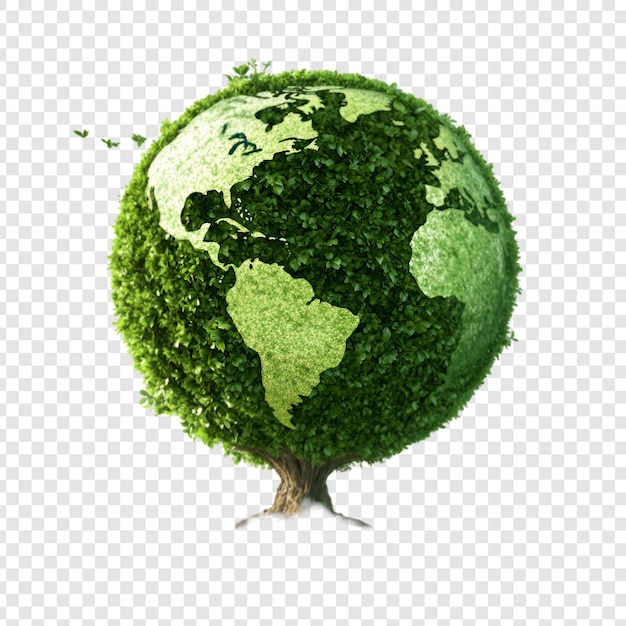 PSD a green globe with a tree on a transparent background