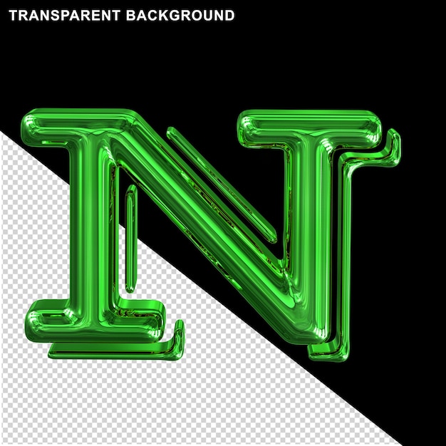 Green glossy capital letter n