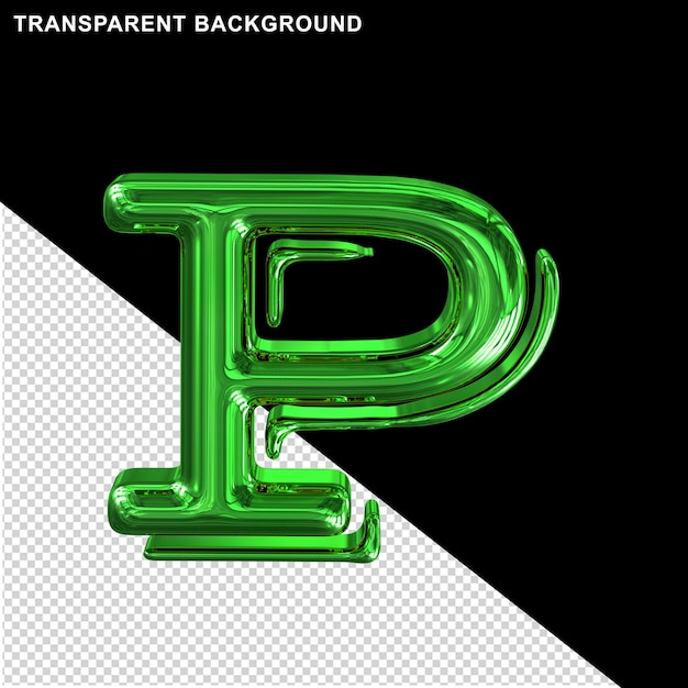 Green glossy capital letter p