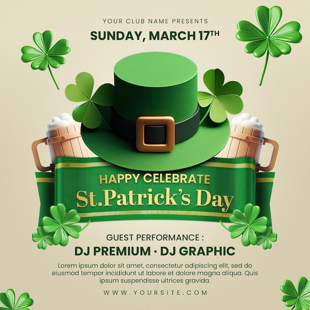 Green and Gold Saint Patricks Celebration Social Media Post Photoshop Template