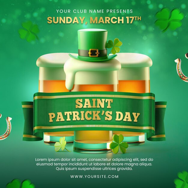 PSD green and gold saint patricks celebration social media post photoshop template