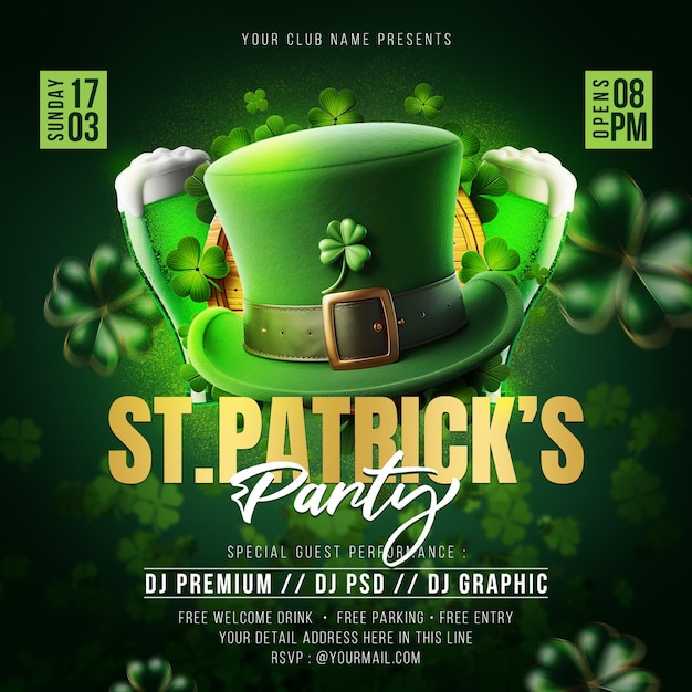 Green and Gold Saint Patricks Party Social Media Post Photoshop Template