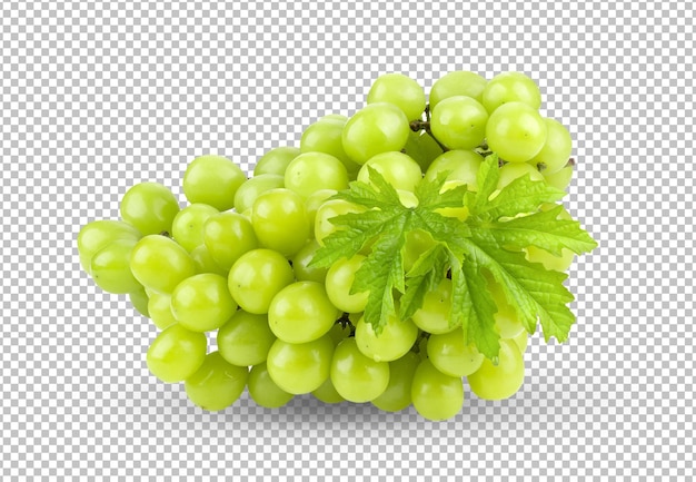 Green grape with leaves isolated on alpha layer