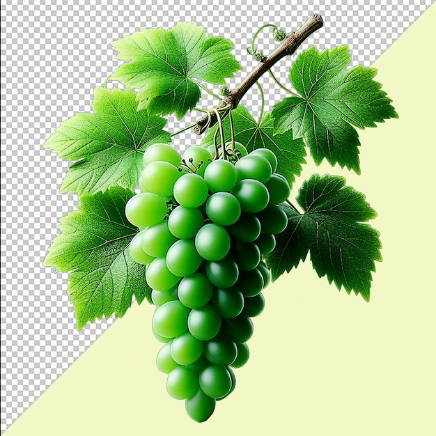 Green grape with leaves isolated on transparent Background