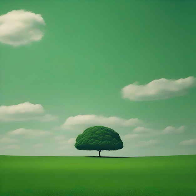 Green grass field on a peaceful day Minimalist illustration