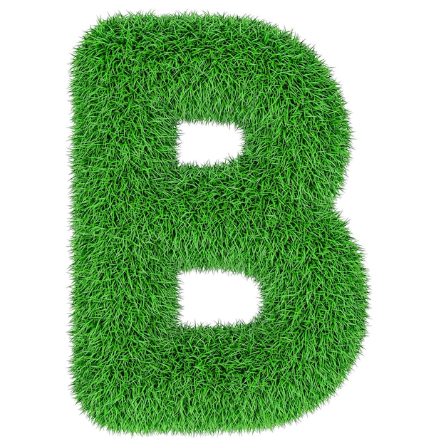 PSD green grass letter b 3d rendering isolated on transparent background