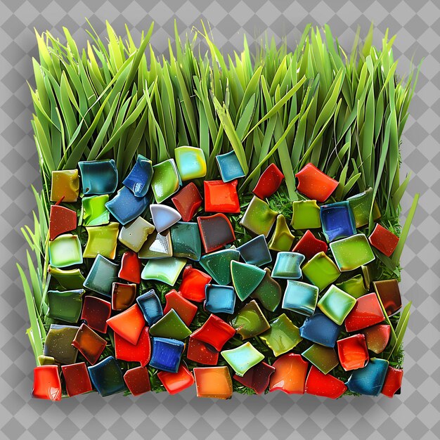 PSD a green grass with many colors and shapes on it