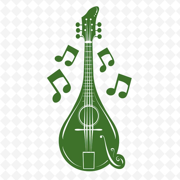 PSD a green guitar that has music notes on it