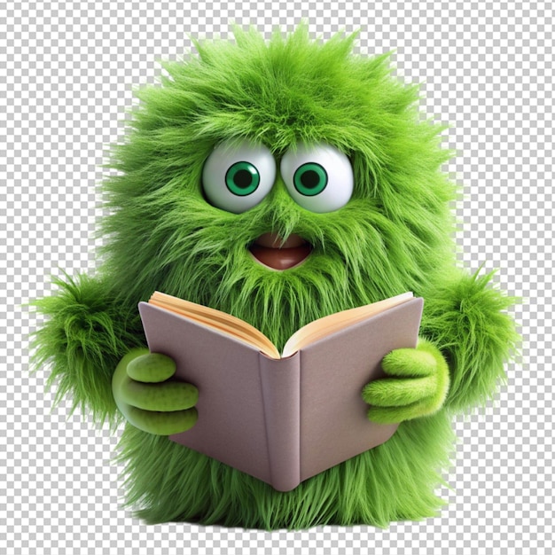 PSD green hairy monster reading a book