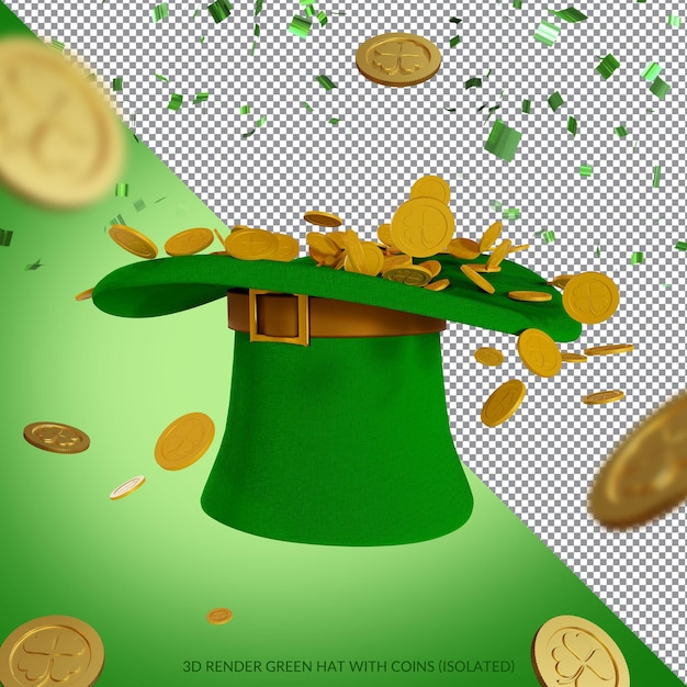 Green Hat and Gold Coins for St. Patrick's Day Rendering