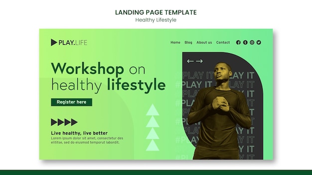 PSD green healthy lifestyle landing page template