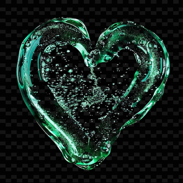 a green heart with water drops on a black background