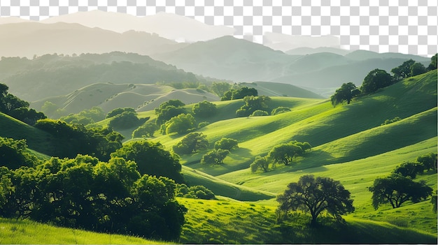 PSD green hilly landscape with trees on a transparent background