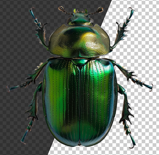 Green iridescent beetle on transparent background stock png