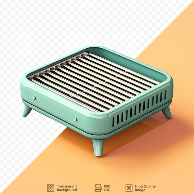 a green iron stand with a picture of a toaster.