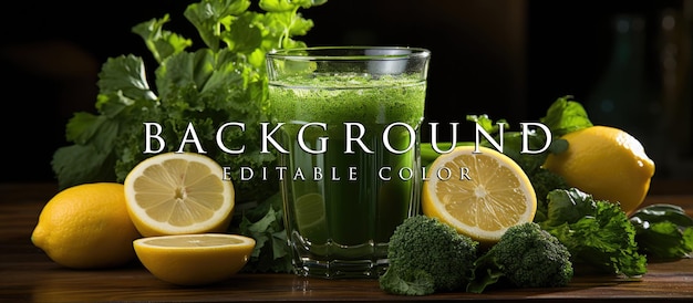 green juice in a glass cup with green juice in a blender on the kitchen table