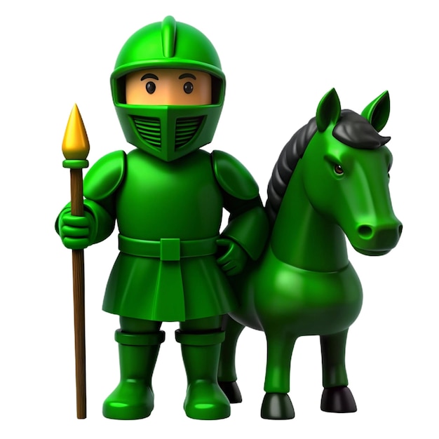 PSD a green knight with a horse and a horse