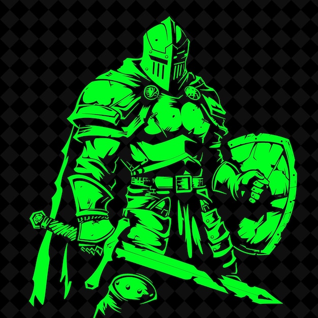 PSD a green knight with a sword and shield with a green background