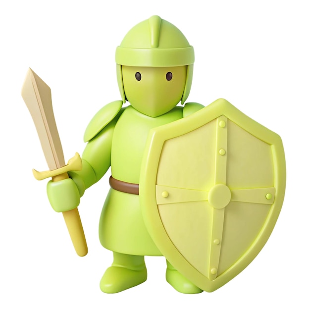 a green knight with a sword and shield