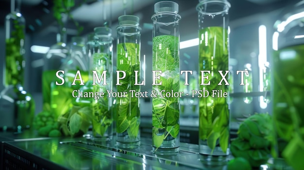 Green Laboratory with Test Tubes of Plants