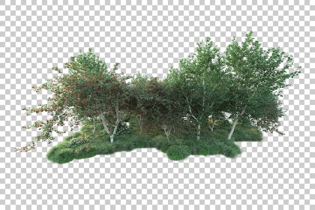 Green landscape isolated on transparent background 3d rendering illustration