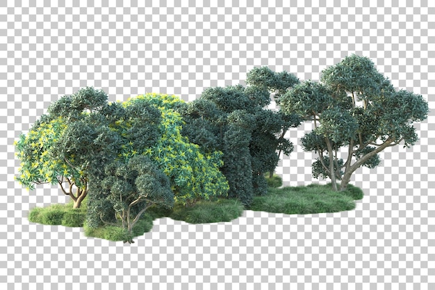 Green landscape isolated on transparent background 3d rendering illustration