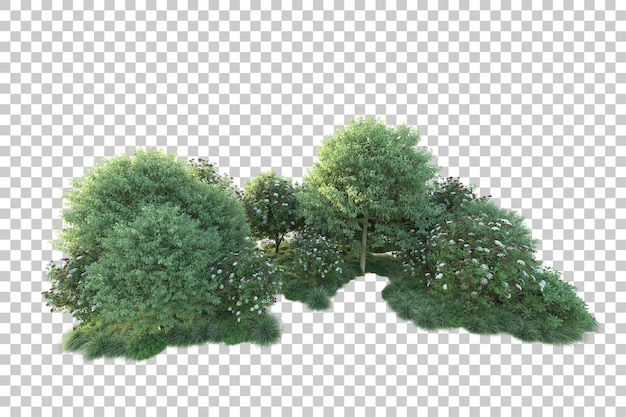 Green landscape isolated on transparent background 3d rendering illustration