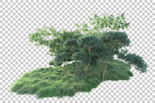 Green landscape isolated on transparent background 3d rendering illustration