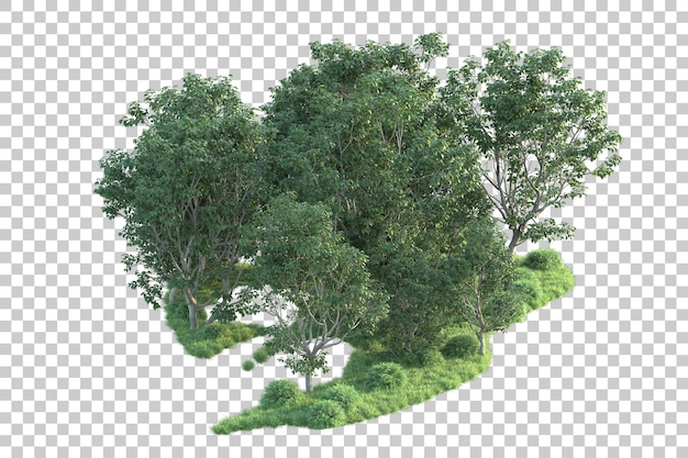 PSD green landscape isolated on transparent background 3d rendering illustration