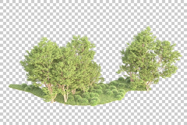 Green landscape isolated on transparent background 3d rendering illustration