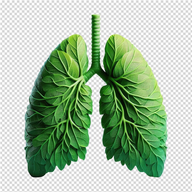 PSD a green leaf of the lungs is labeled with the word lungs