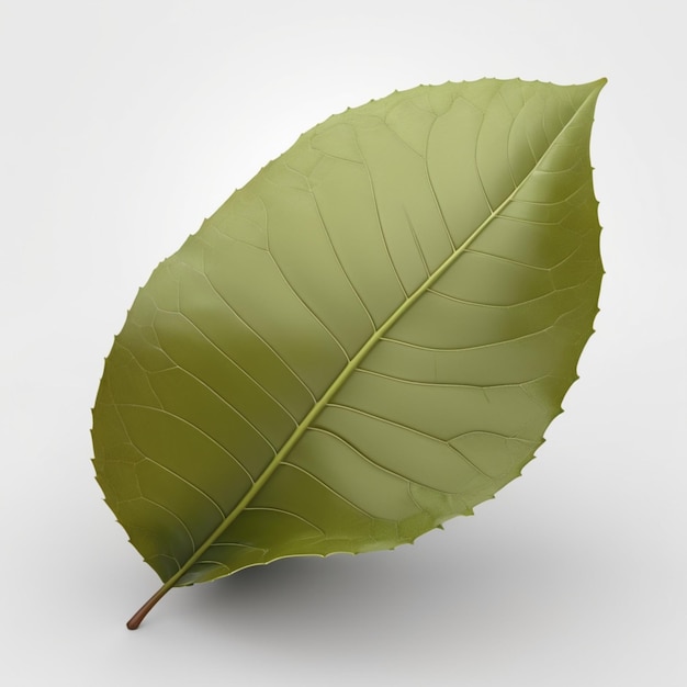 PSD a green leaf with a brown stem and a white background